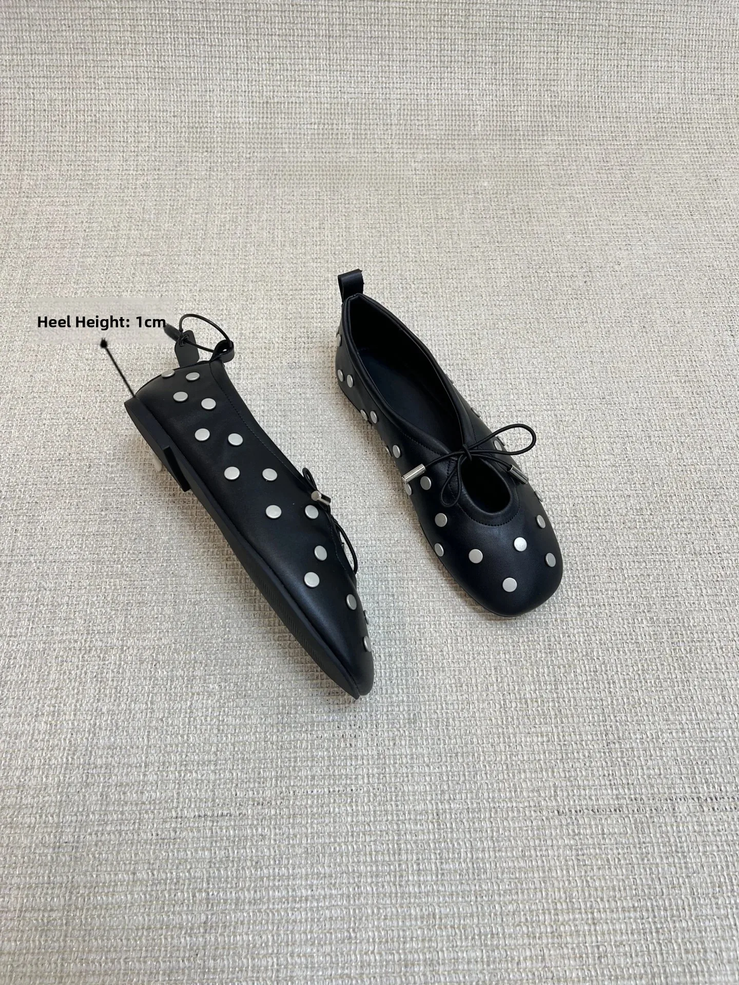 Retro Style round Toe Rivet Mary Jane Flat Bottom Ballet Flats Women's Shoes Spring Autumn New Knot Slip-On Shoes
