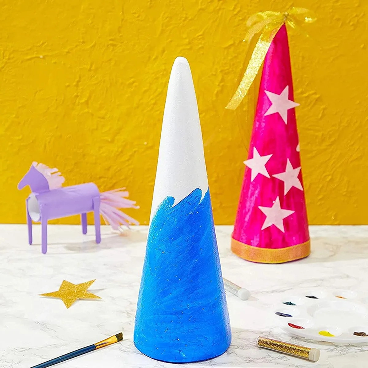 Foam Tree Cones for DIY Crafts, White Polystyrene Art Supplies (4.5 x 13.5 In, 4 Pack)