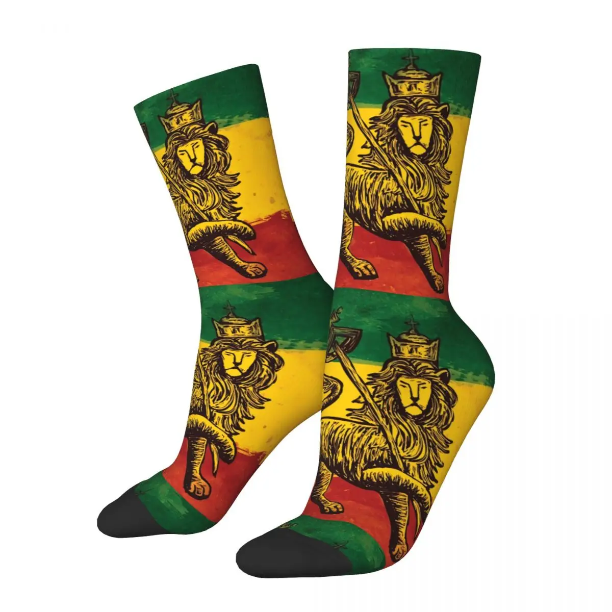 Funny Crazy Sock for Men Reggae Lion Rastafarian Jamaica Hip Hop Harajuku Happy Pattern Printed Boys Crew Sock Novelty Gift