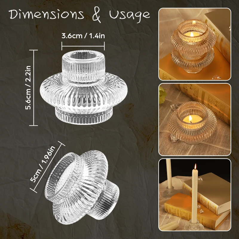 Glass Candle Holder For Tapered&Tealight Candles Stackable Dual Sided Candle Holders For Table Centerpiece Wedding Holiday Decor