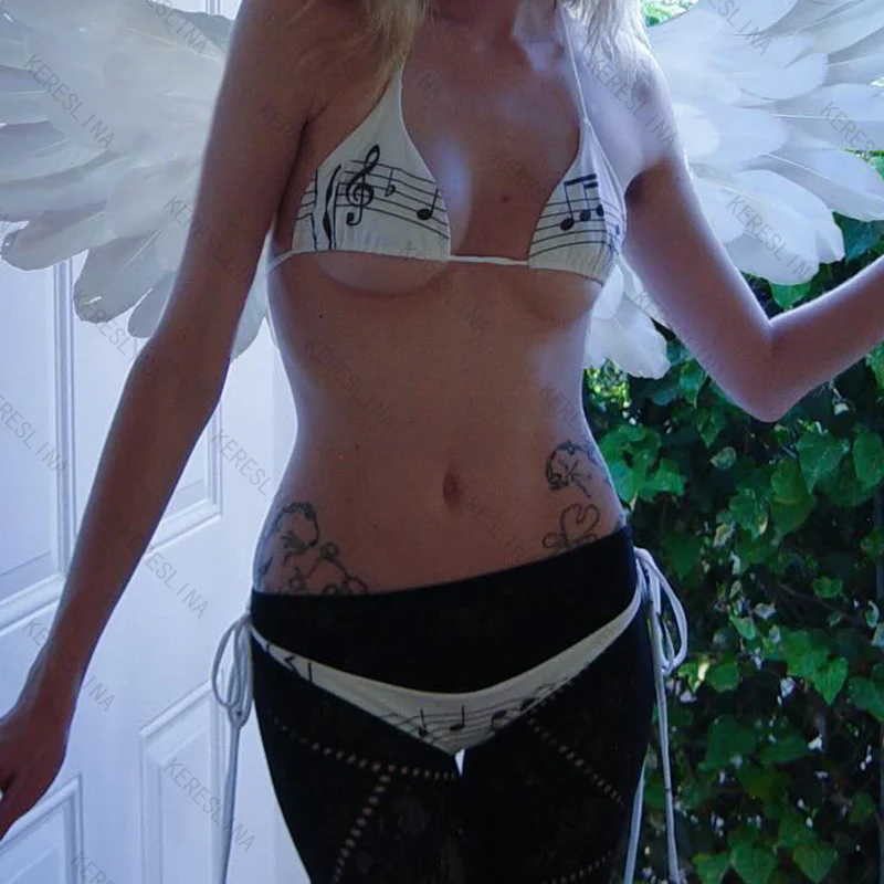 القوطية الرجعية الهيب هوب روك مثير الفتيات نمط لا وسادة الصدر معلقة الرقبة الحمالة مجموعة البكيني الصيف موضة Harajuku مجموعة البكيني