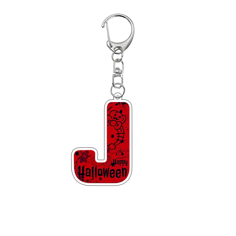 Kawaii Hello Kitty A-Z Letter Halloween Printed Acrylic Keychain Anime Cute Cartoon Students Keyring Jewelry Pendant Charm Gifts
