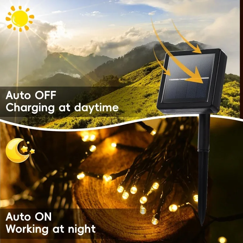 LED Solar String Lights 8 Modes Outdoor Waterproof Solar Powered Fairy Lights for Tree Garden Home Wedding Party Decor