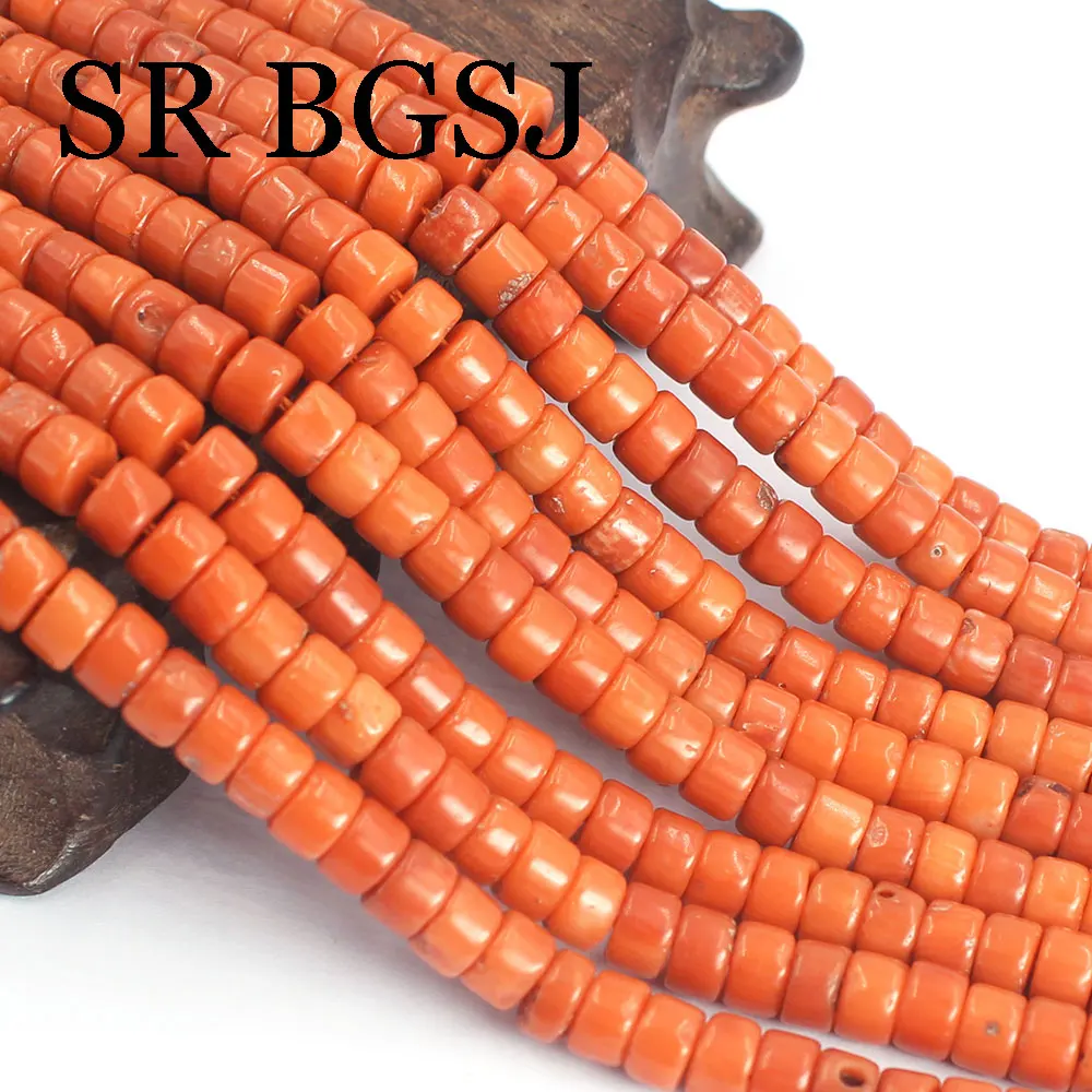 4x6mm Different Shape Rondelle Drum Column Jewelry DIY Loose Natural Spacer Vintage Seed Orange Coral Beads 15\