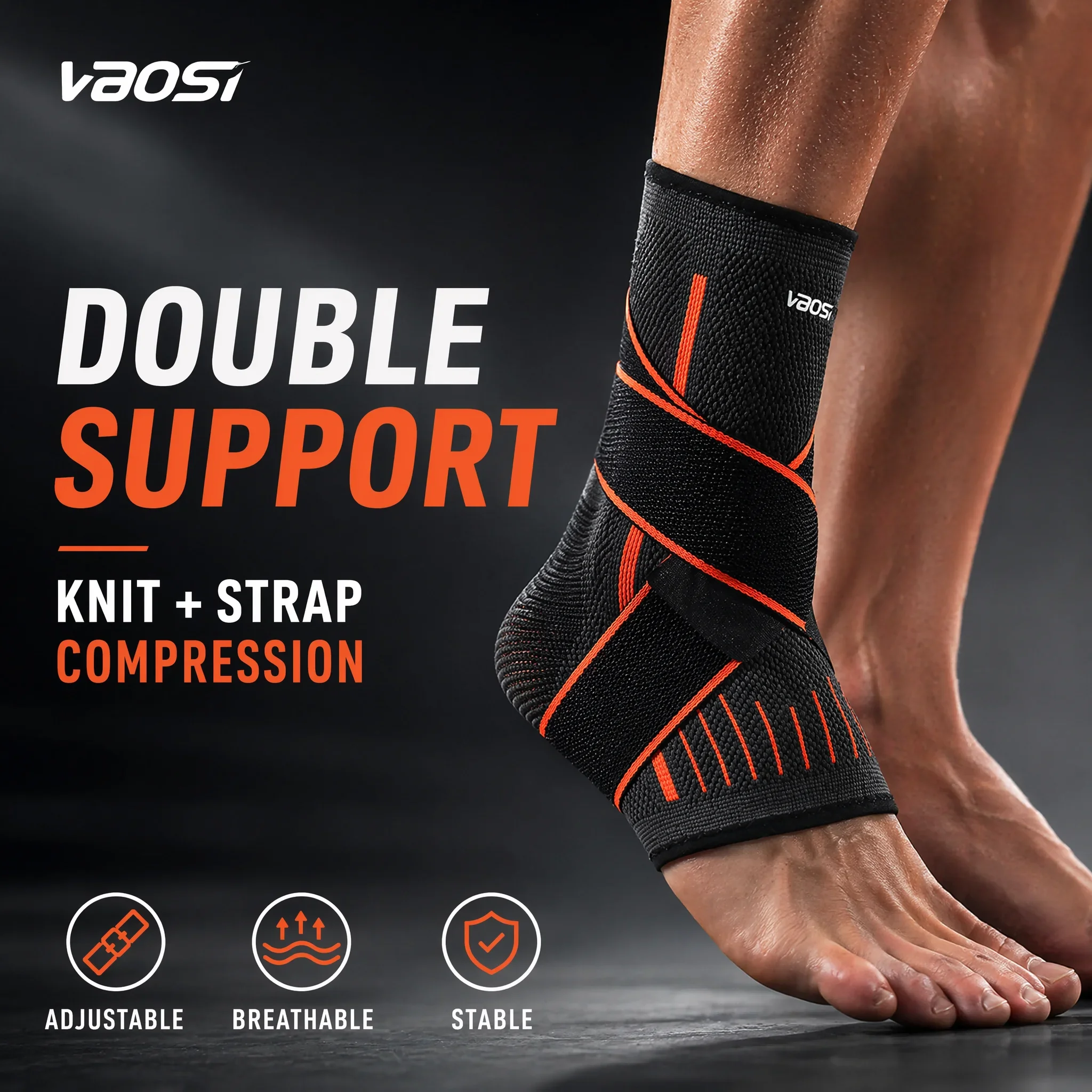 VBOSI Ankle Brace Compression Support Sleeve with Adjustable Strap for Men Women, Breathable Knitted Ankle Support for Sprain, S