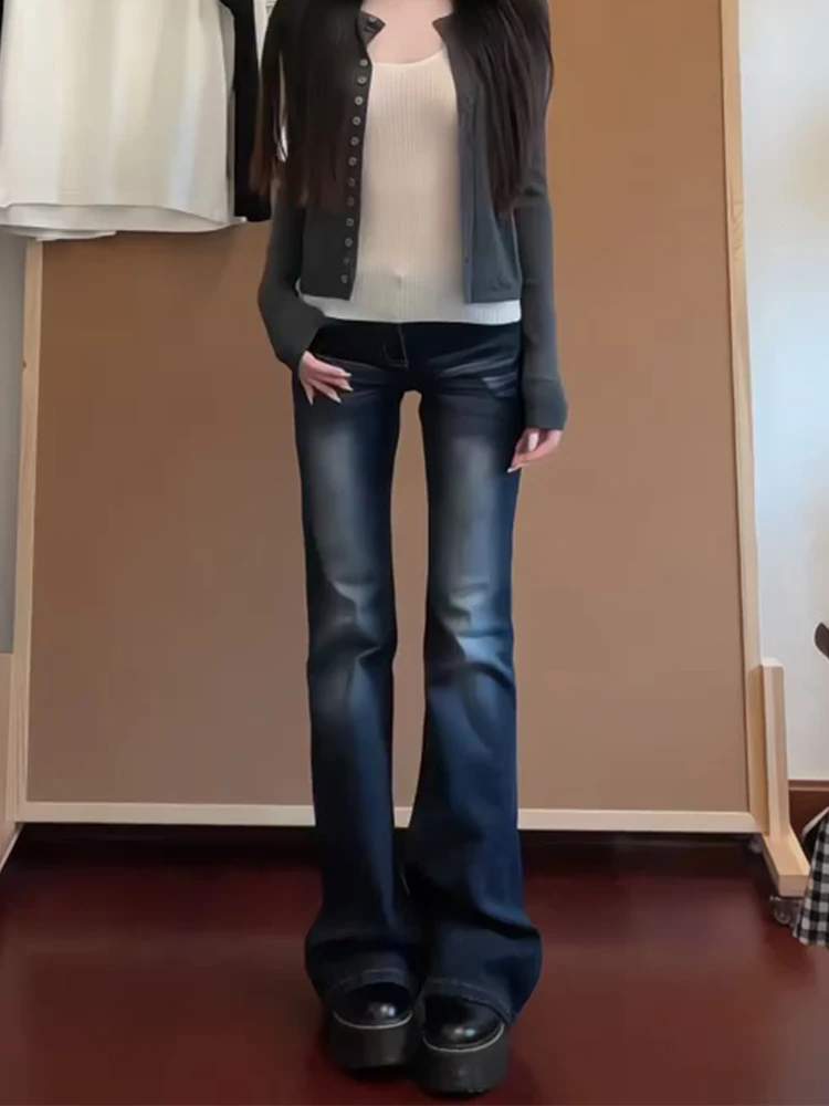 미국 슬림 플러스 사이즈 여성용 K 웨이스트 스트레이트 레그 진 가을 겨울 신상 슬림핏 마이크로 플레어 팬츠