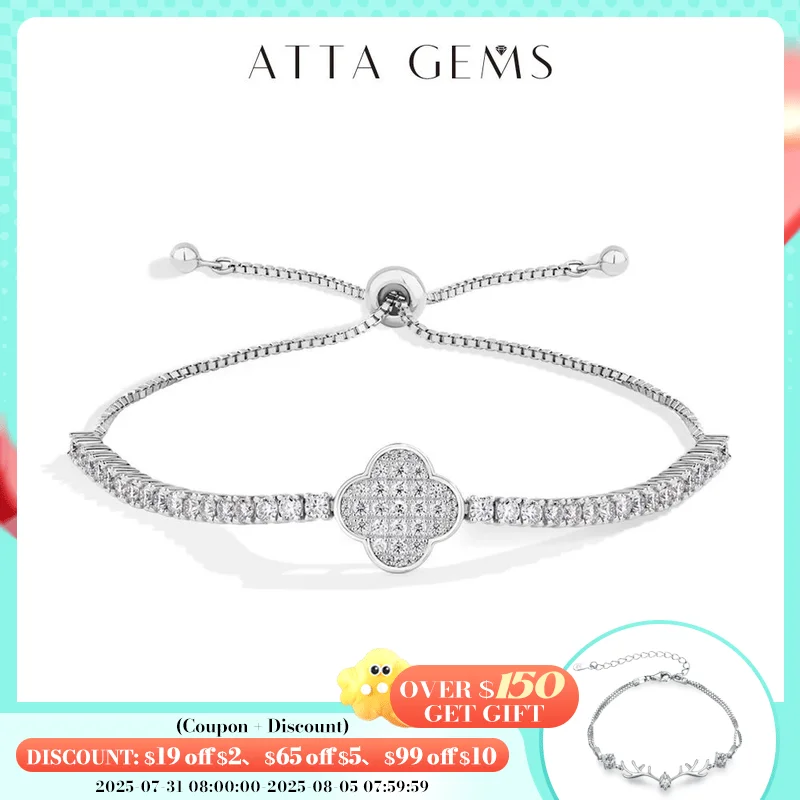 

ATTAGEMS Luxury Full Moissanite Diamond Tennis Bracelets D VVS1 925 Sterling Silver Gold Plated For Women Wedding Jewelry 16+8cm