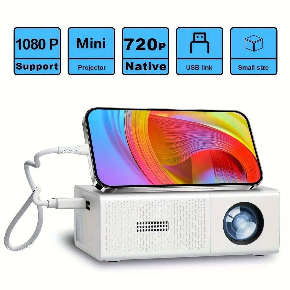 

Мини-проектор с разрешением 1080P, встроенным динамиком, технологией LCD, портативный проектор, подарки на Хэллоуин, светодиодный проектор с пультом дистанционного управления