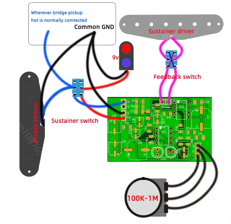 DIY Electric Guitar Sustainer Module Infinite Sustain Driver Circuit Board Guitar Modification Replacement Electronic Accessory