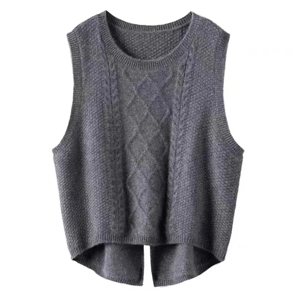 2023 Autumn and Winter New Twisted Knitted Vest  Sleeveless Knitted Sweater Vest Women Woolen Vest Women\'s Round Neck Tank Top