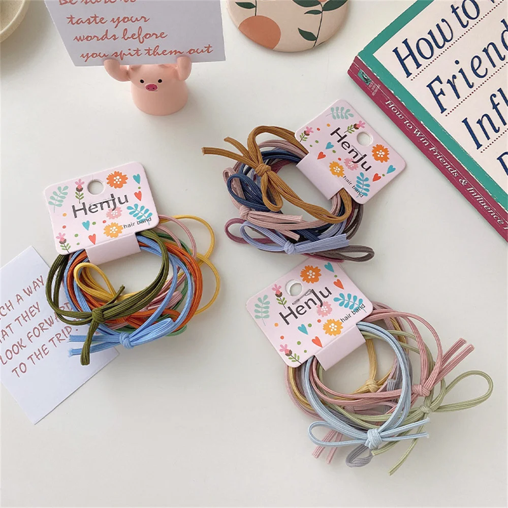 6-pieces/set Korean Version Of Simple Hair Tie Two-in-one Bow Set Ins Knotted Hair Rope High Elastic Basic Hair Rubber Band