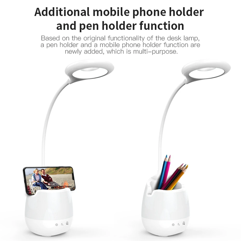 A44TLED Desk Lamp with Night Light Rechargeable Book Reading Light Bluetooth Audio RGB Colorful Desk Light for Home Office