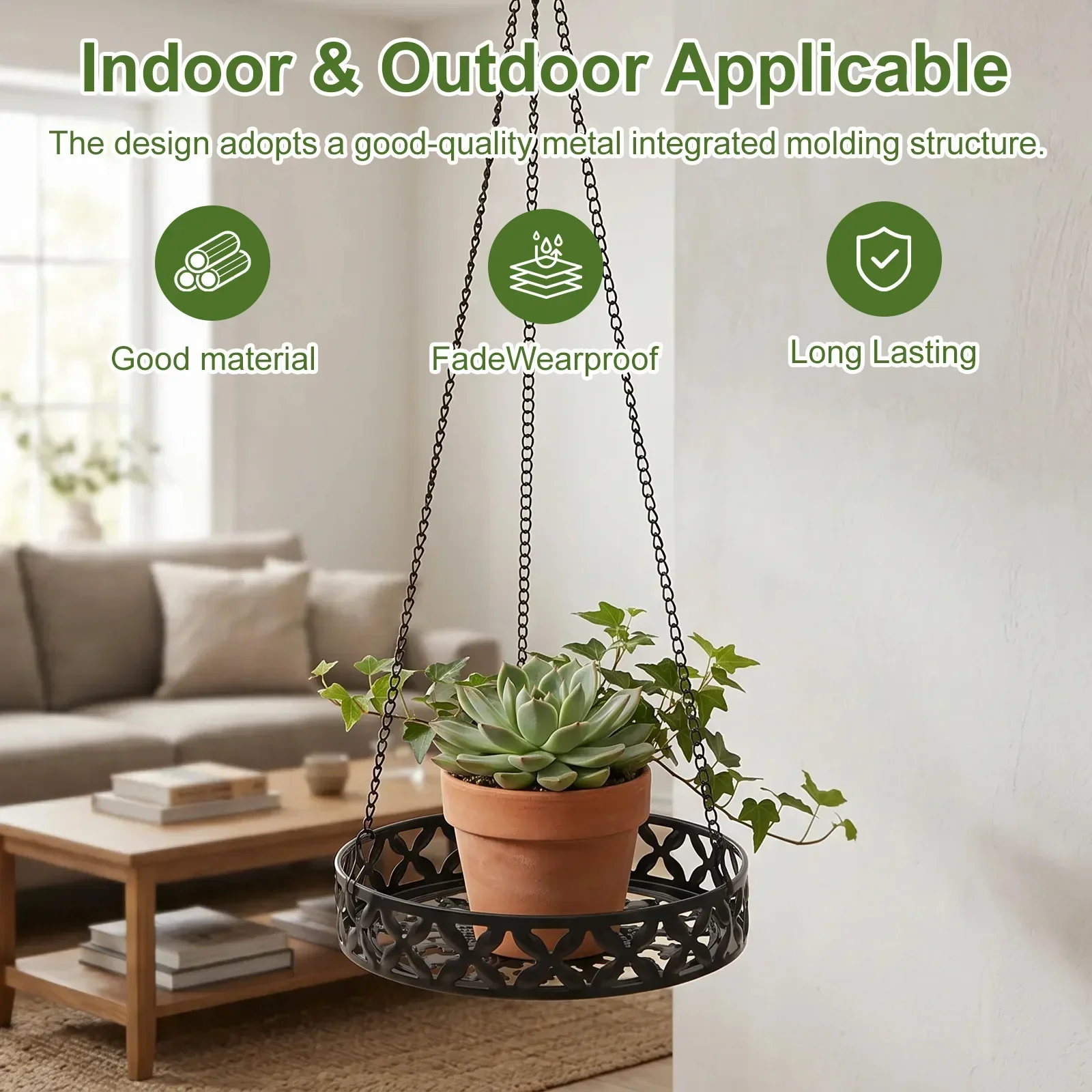 Plant Hanger Metal Hanging Plant Shelf with Chain Hooks Ceiling Mounted Plant Rack Flowerpot Display Tray Home Garden Decoration