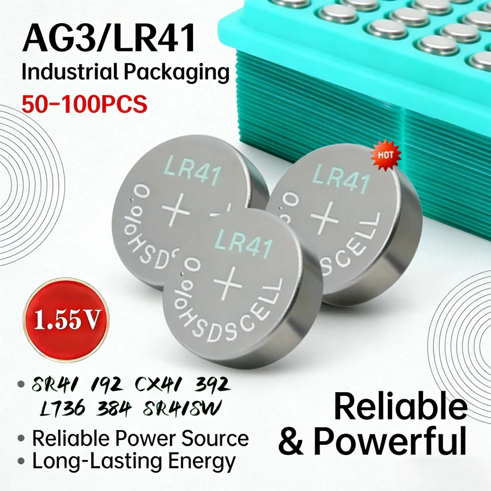 100-500PCS 1.55V LR41 AG3 Alkaline Button Batteries Replacement for SR41 192 392 L736 384 SR41SW Coin Cells  for Toys & Watches