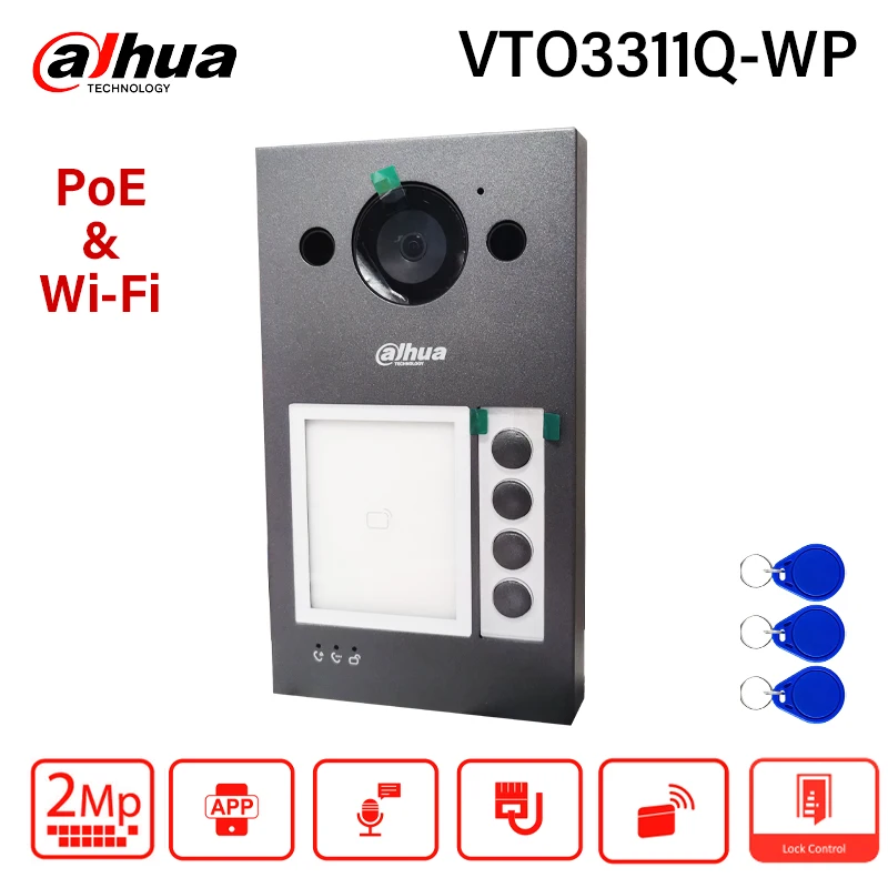 Dahua Original WiFi VTO3311Q-WP 4 Buttons Doorbell Camera 2MP Night Vision PoE Video Intercom With Rain Cover Full Metal Body