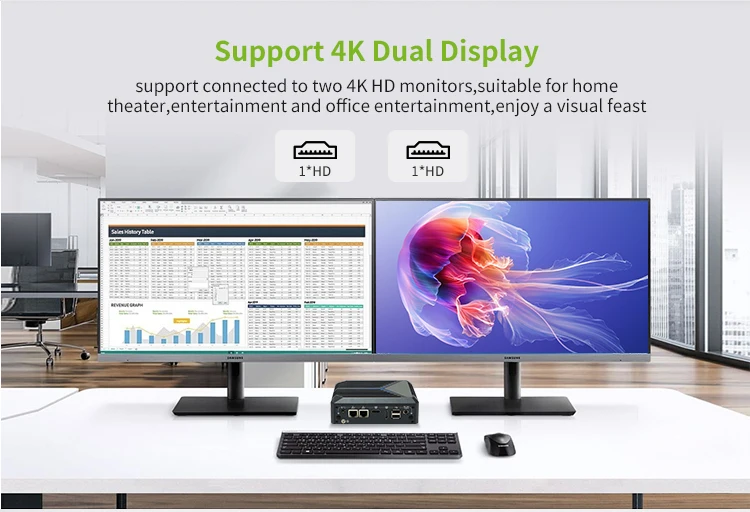 Fanless Thin Compact Computer J6412 CPU Mini Pc Quad Core Win 11 Embedded PC with 2xHD