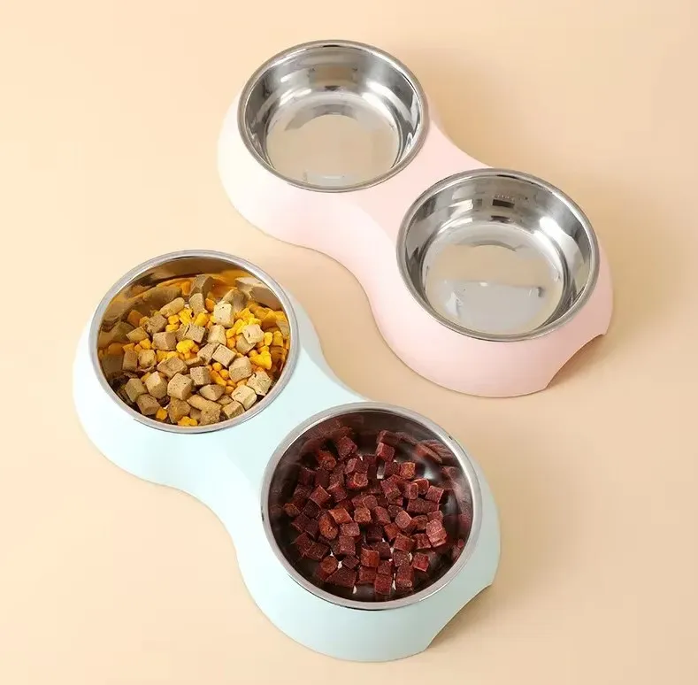 Double Pet Food Bowl Stainless Steel Drinkware Pet Food Water Feeder Kitten Puppy Feeding Supplies Small Dog Accessories