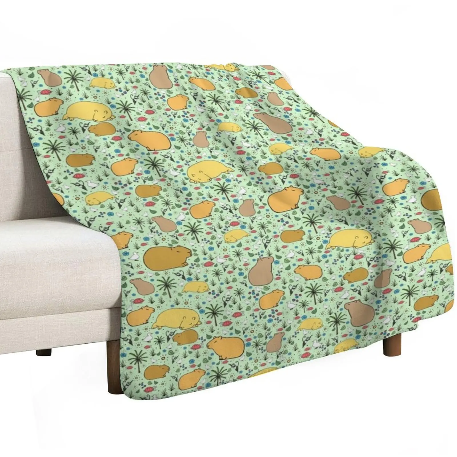 Capybaras in Green Throw Blanket Retros Kid'S Soft Plush Plaid wednesday Thermals For Travel Luxury Throw Blankets