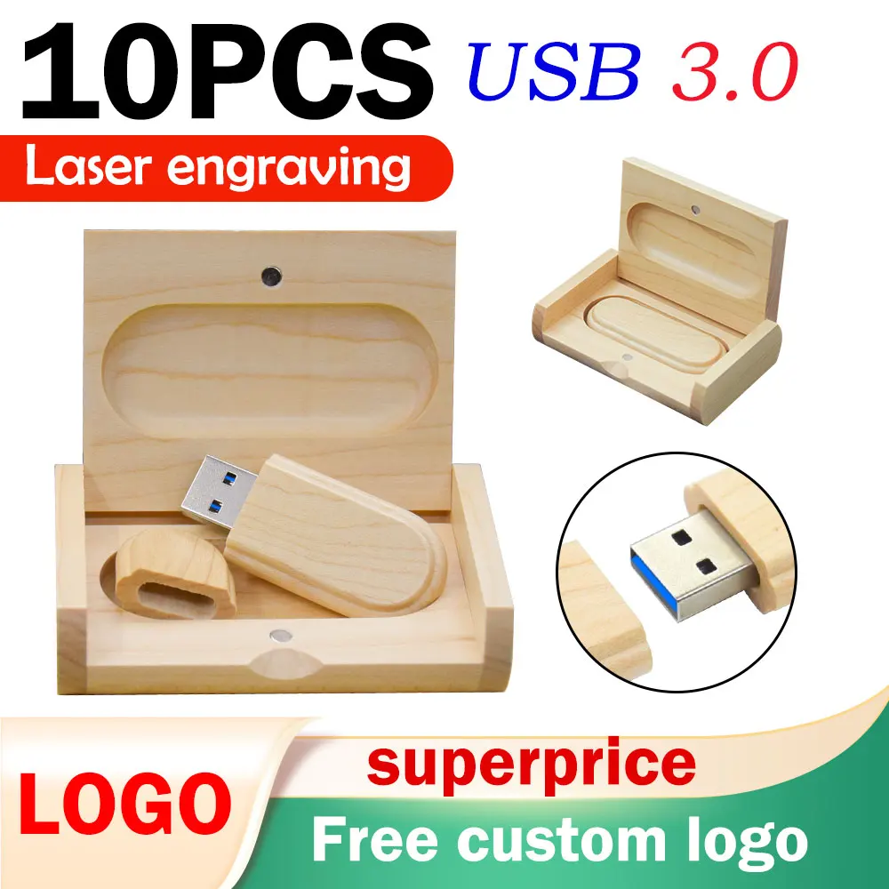 10 шт. Бесплатный индивидуальный логотип USB 3.0 Деревянная память USB-флешка-накопитель Pendrive 4 ГБ 16 ГБ 32 ГБ 64 ГБ U-диск Свадебный подарок