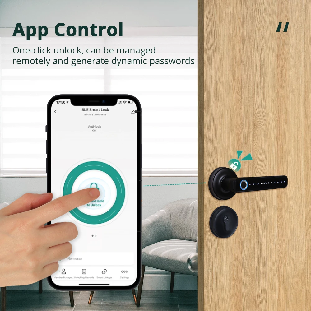 Zemismart Tuya BLE Smart Electronic Door Lock Biometric Fingerprint Lock Encryption Digital Lock App Remote Password Key Unclock