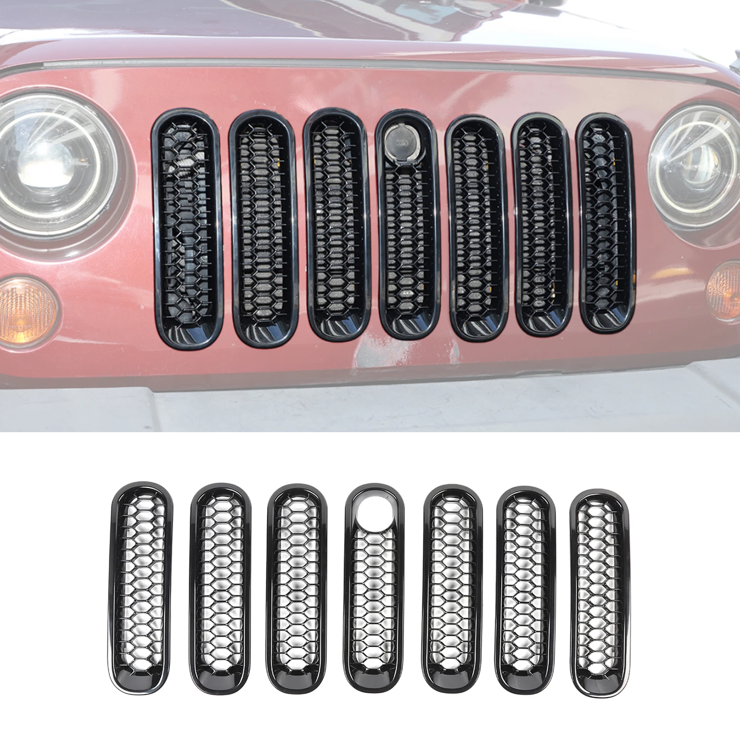Car Front Grille Mesh Inserts Mesh Grille Guard Cover Trim for Jeep Wrangler JK JKU 2007-2017 Racing Grills Exterior Accessories