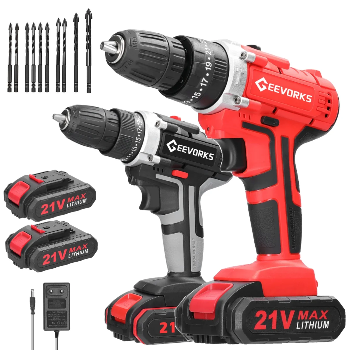 21V Cordless Impact Drill Rechargeable Battery Impact Screwdriver Stepless Speed Regulation Rotary Impact Power Household Tools