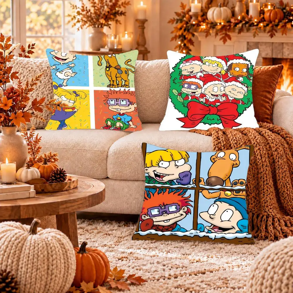 Cartoon R-Rugrats Cushion Cover Soft Plush Cushion Case Throw Pillowcase Cozy Home Sofa Bed Living Room Decor