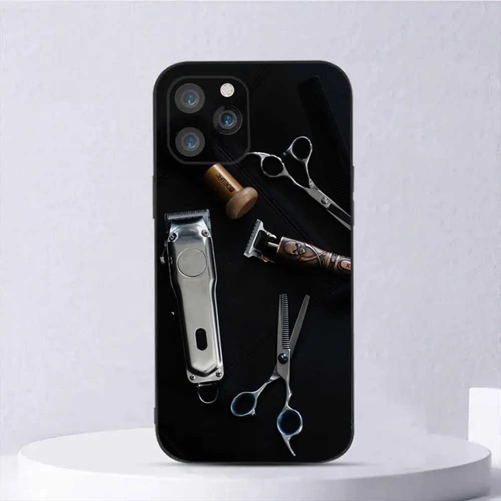 Barber Shop Hair Stylist tools Phone Case For iPhone15,14,13,12,11,Pro,Max,Plus,Mini,X,XS,XR,8,7,6,S,Plus,SE Soft Black Case