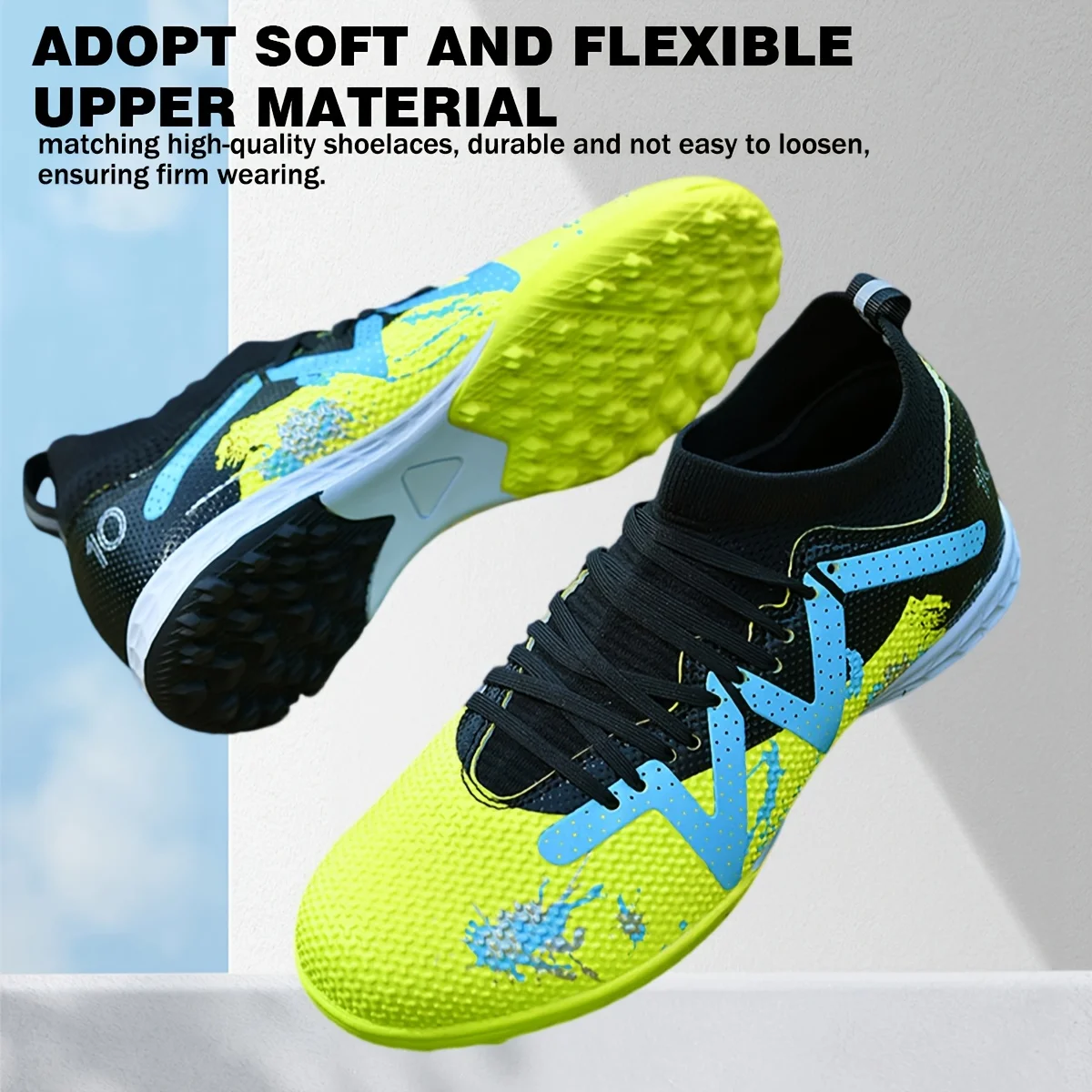 Adult TF Football Cleats, Wear-resistant Turf Rubber Sole, Lightweight PU Soccer Shoes for Men Outdoor Grass Match