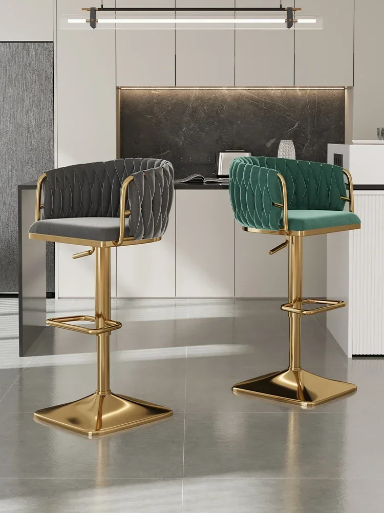 Modern Bar Chair with Backrest Furniture Luxury Counter Stools Velvet Bar Chair Home Kitchen High Stools Cafe Lift Swivel Chair