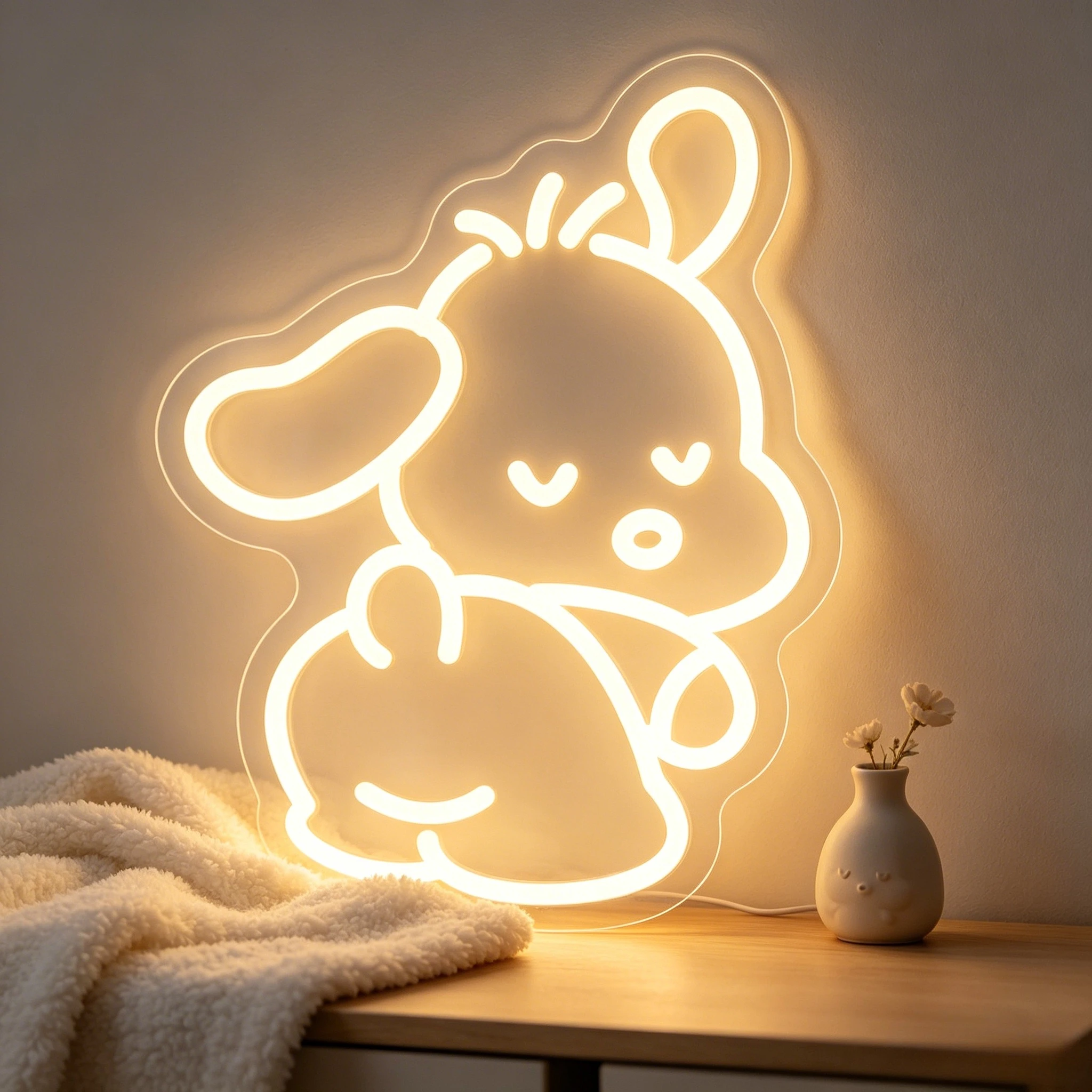 

Cute Sanrio Bunny Neon Sign LED Romantic Bedroom Decor Dimmable USB Mood Light for Anniversary Valentine's Day Surprise Gift