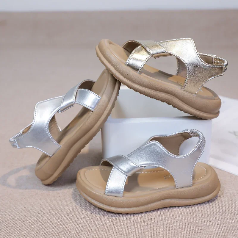 

Новые простые детские летние полые сандалии, повседневные сандалии с открытым носком на толстой подошве для девочек, модные детские школьные сандалии-гладиаторы