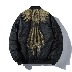 Mens Bomber Jackets Embroidery Wing Feather Winter Pilot Jacket Fashion Hip Hop Baseball Jacket Japanese Streetwear Youth