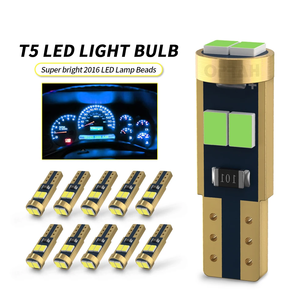 10/20pcs T5 LED W3W W1.2W Car Interior Lights Instrument Signal Lamp Dashboard Warning Indicator Bulb 12V Diode White Yellow Red