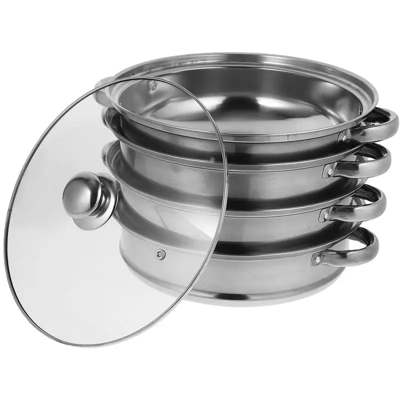 

Super Thick 28cm Multifunctional Steam Pot Four Layer Stockpot Stainles Steel Steamer Cooking Boiler Silver Pot for Home Kitchen