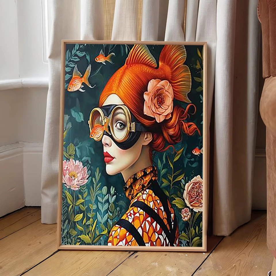 الماس اللوحة مجموعات عبر غرزة الشمال بوهو نظارات الموضة امرأة الأسماك الزهور 5D DIY بها بنفسك الماس التطريز الكامل فسيفساء جدار الفن #1