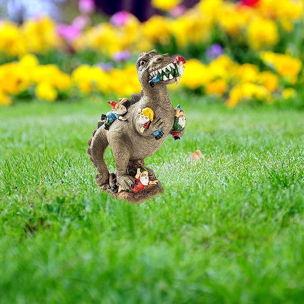

Dinosaur Eating Gnomes Ornaments Handicraft Resin Dinosaur Dwarf Figurine Weatherproof Creative Funny Cute Outdoor Decor