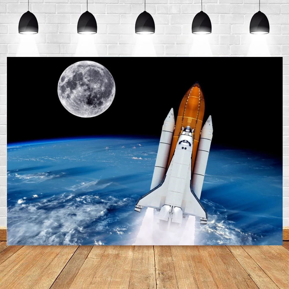 Outer Space Backdrop Universe Earth Moon Planet Stars Photography Background for Birthday Party Decor Photoshoot Photo Studio