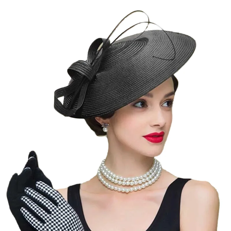 New Fascinators Black White Weddings Pillbox Hat For Women Church Hat Sraw Fedora Black Wide Ladies Dress Sinamay Derby Hats