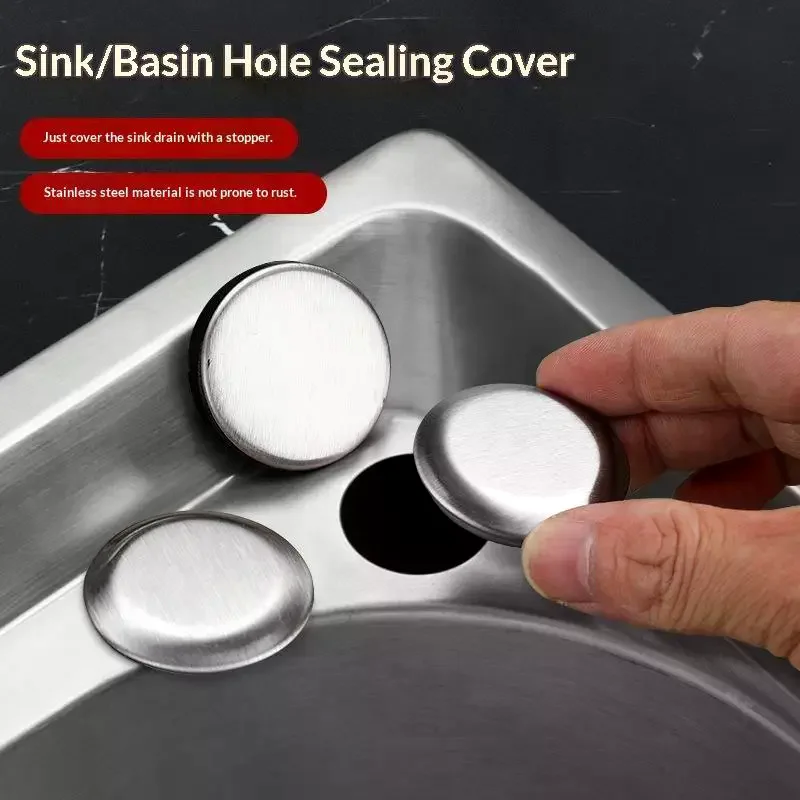 2pcs Stainless Steel Sink Plug Faucet Hole Cover Water Stopper Kitchen Drainage Seal Anti-leakage Basin Laundry