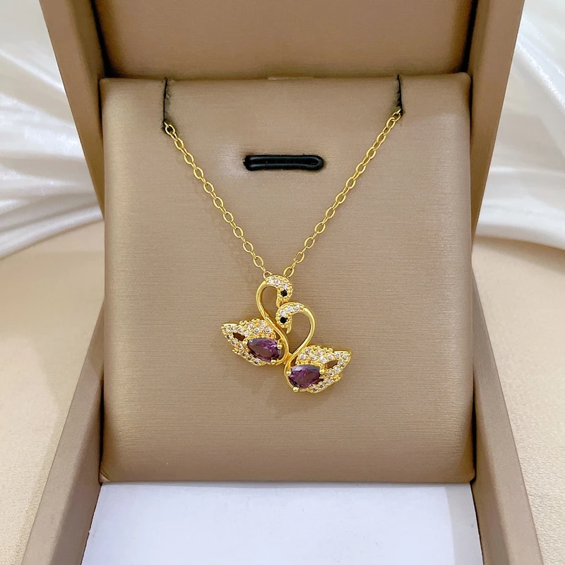 Fashionable Luxury Swan And Duckling Water Play Pendant Women's Accessory Versatile Stainless Steel Dainty Clavicle Chain