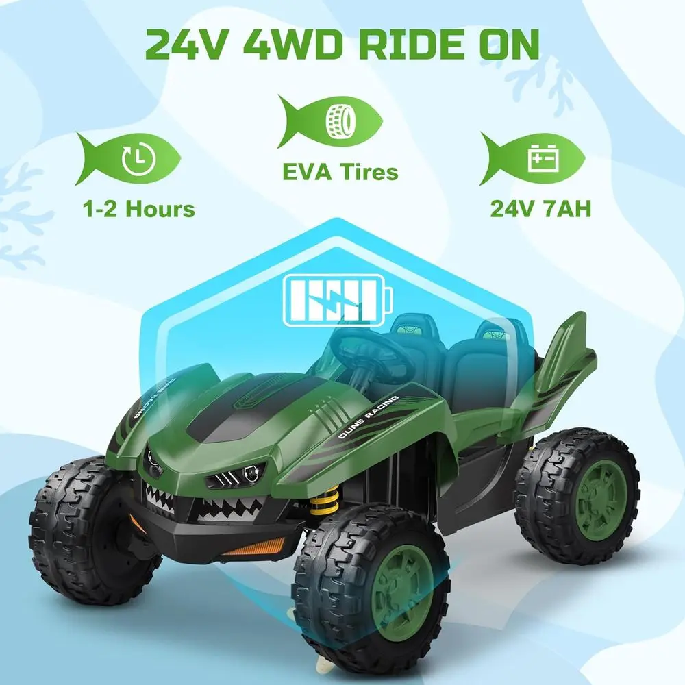 24V Ride on Toys for Big Kids, 4x200W, Max 5.1MPH, EVA Tires, 21" Spacious 2 Seater, 4-Wheeler Suspension, Remote Control,Green
