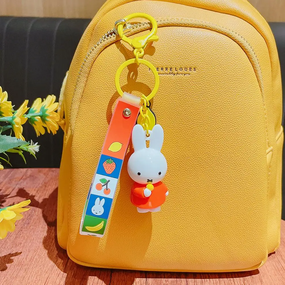 Miffy Rabbit Keychain Set Multi-color Fruit Pattern Plastic Key Ring With Lanyard Portable Bag Pendant For Keys Bags Phone Acces
