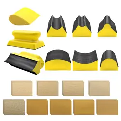 9Pcs Contoured Profile Hand Sanding Block Interchangeable Sander Pad with 45 Sheet Sandpaper Set for Auto Body Woodworking