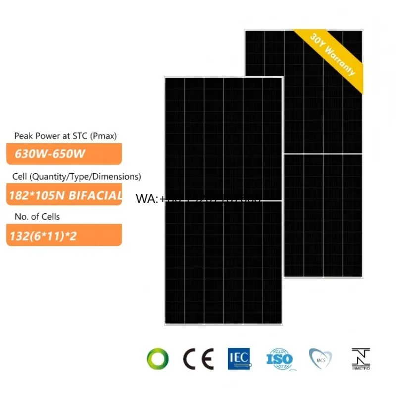 Energy PV Panels  Efficiency Bifacial Mono Crystalline PV Module New Product High-performance 630W 640W 650W Solar