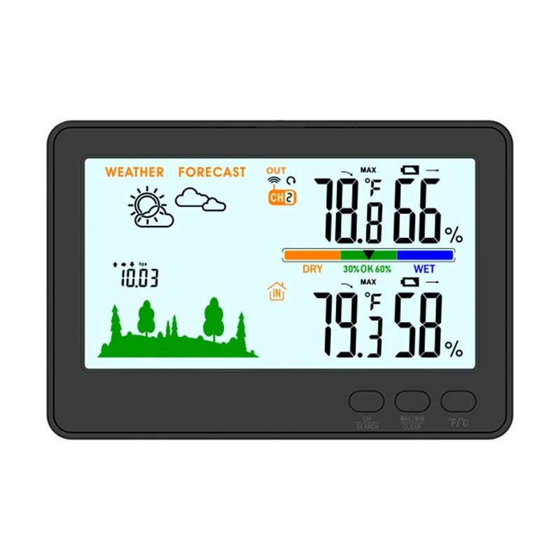 Weather Station Barometer Color Screen Wireless Indoor Outdoor Temperature Humidity Type-C Monitoring Trend Forecast IP4 Sensor