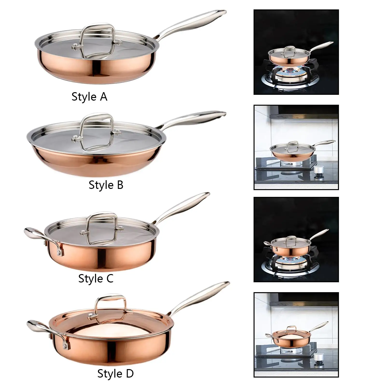 

20cm/24cm/26cm Stainless Steel Frying Pan Cooking Pan Kitchen Ergonomic Handle Saute Pan with LidCookware Egg Frying Pan