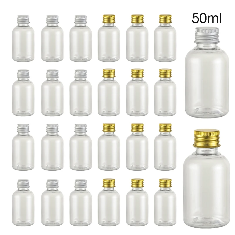 50ML 96pcs Clear Plastic Bottle with Aluminum screw cap plug Cosmetic container travel portable PET lotion cream empty bottles