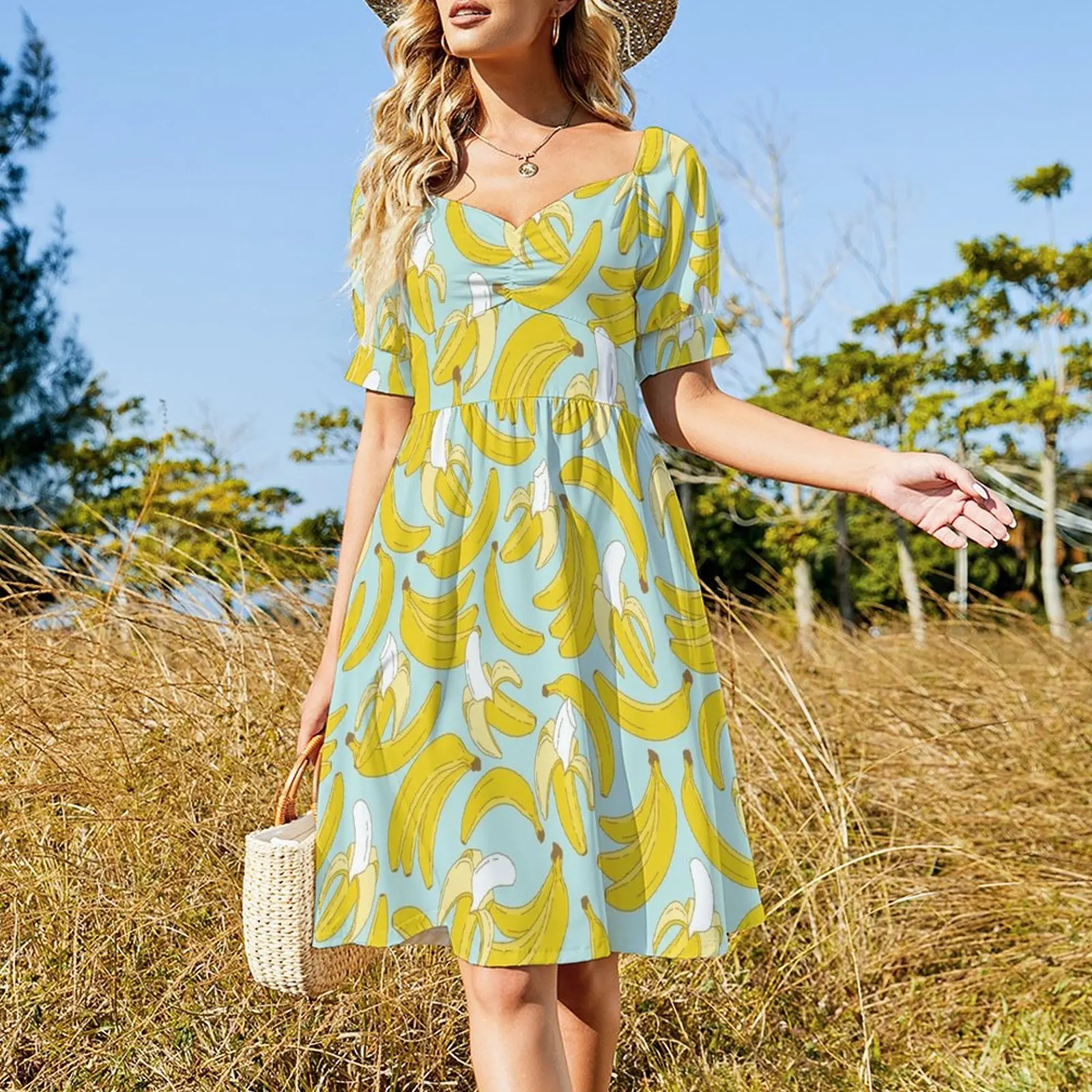 Banana pattern on turquoise background Dress beach dress Dresses gala