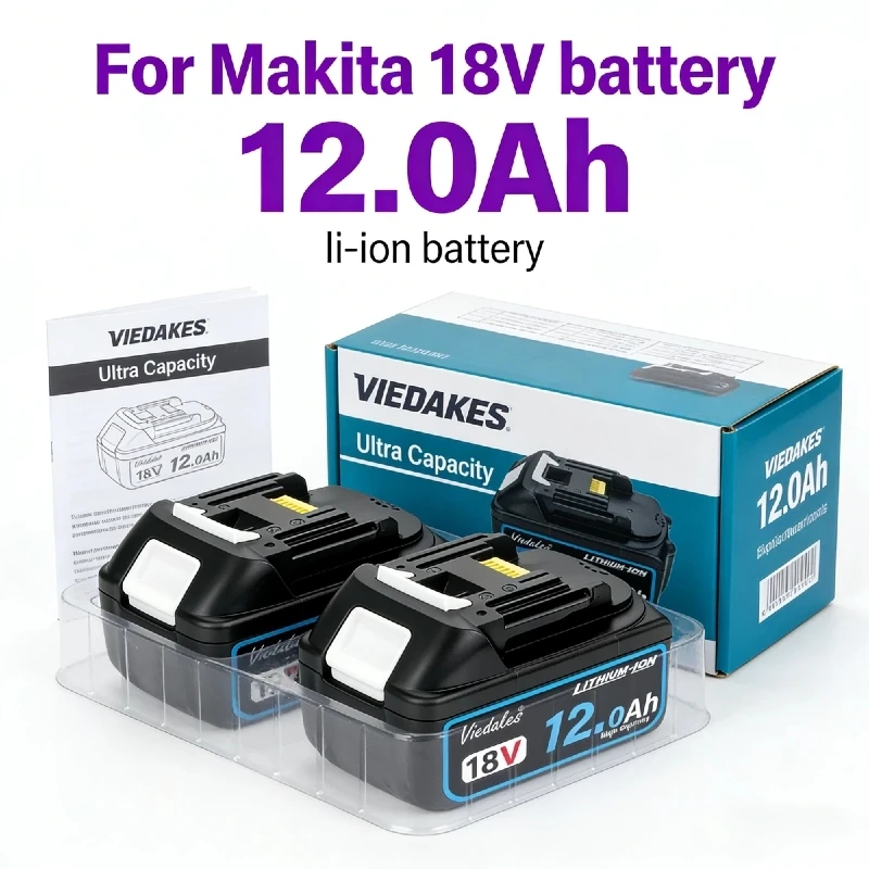 

VIEDAKES new 18V 8.0Ah/10.0Ah/12.0Ah Rechargeable battery, for DDF487 DGA404 DTD173 DTW700 DJV182 For Makita 18v battery BL1860B